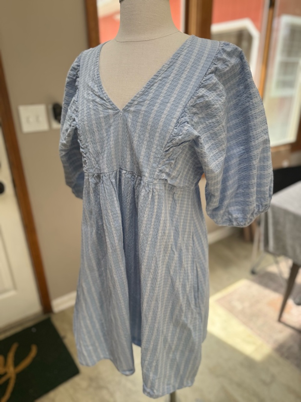 a new day Light Blue Textured V-Neck Mini Dress - Picture 8 of 8